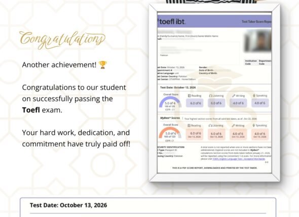 TOEFL Success Story: Learn to Skill Academy Student Result